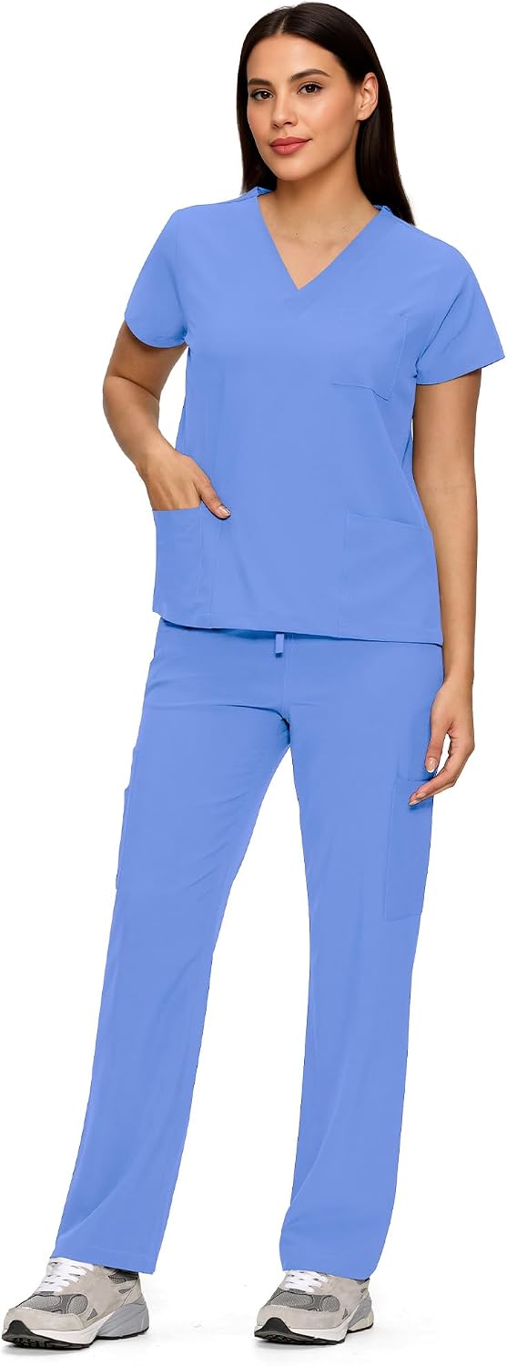 Thumbnail 5 de floralhue Women's Scrub Set, V-Neck Top and Straight-Leg Pants, 11 Pockets
