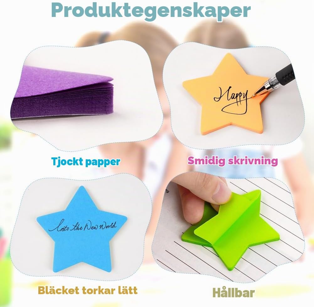 Detalle 1 de AUAUY 5411015 stjärnformade självhäftande lappar, 240 ark i 8 färger