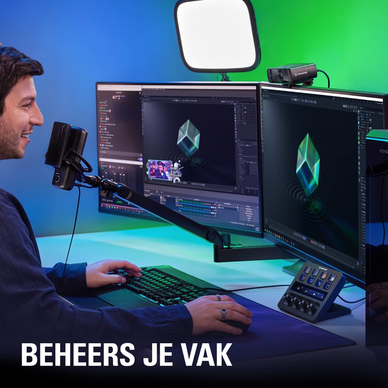 Thumbnail 1 de Elgato Stream Deck + studiocontroller en audiomixer met LCD-toetsen en draaiknoppen