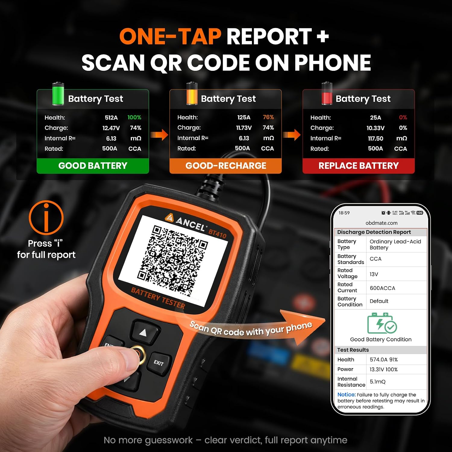 Thumbnail 4 de ANCEL BT410 12V/24V Car Battery Tester – 4-in-1 Professional Battery, Cranking, Charging & Voltage Tester