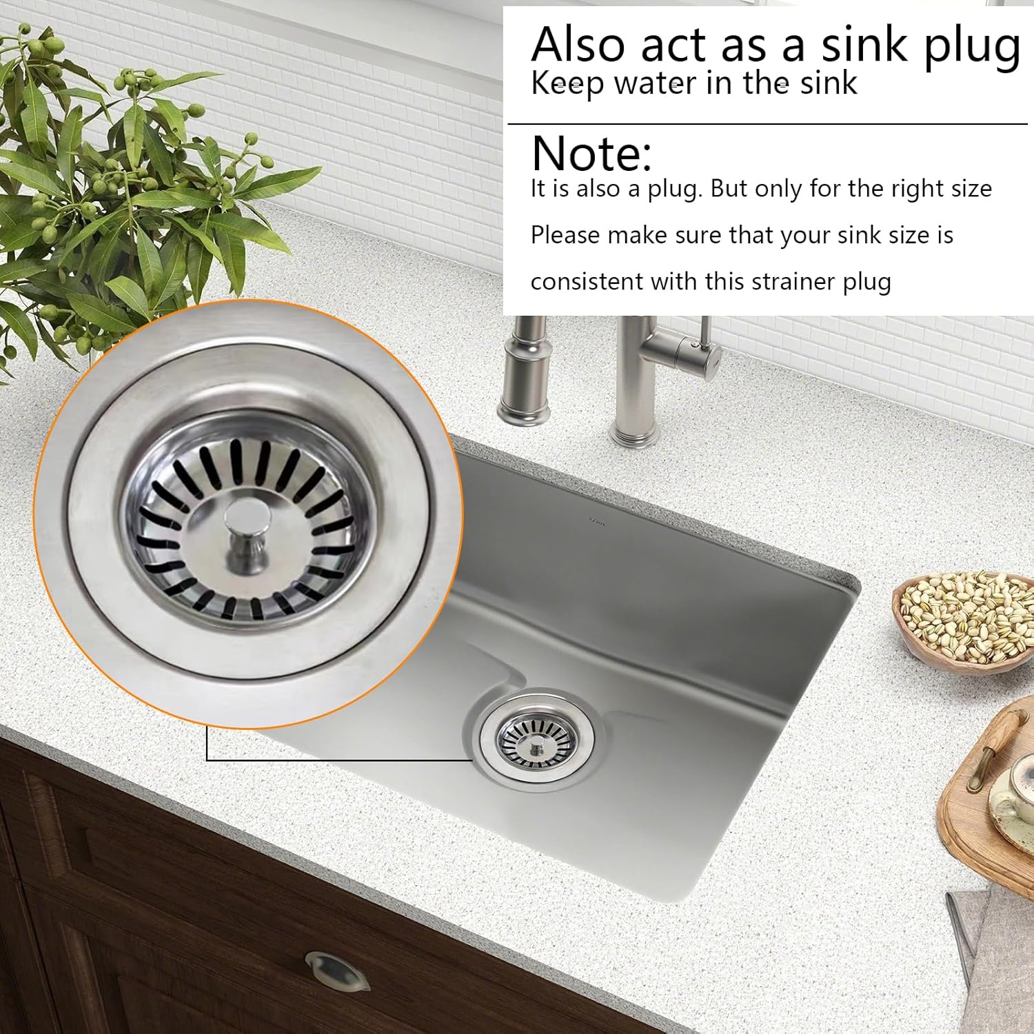 Detalle de Sink Plug Strainer, 78mm Stainless Steel Sink Stopper and Filter – Dual Function with Fine Mesh