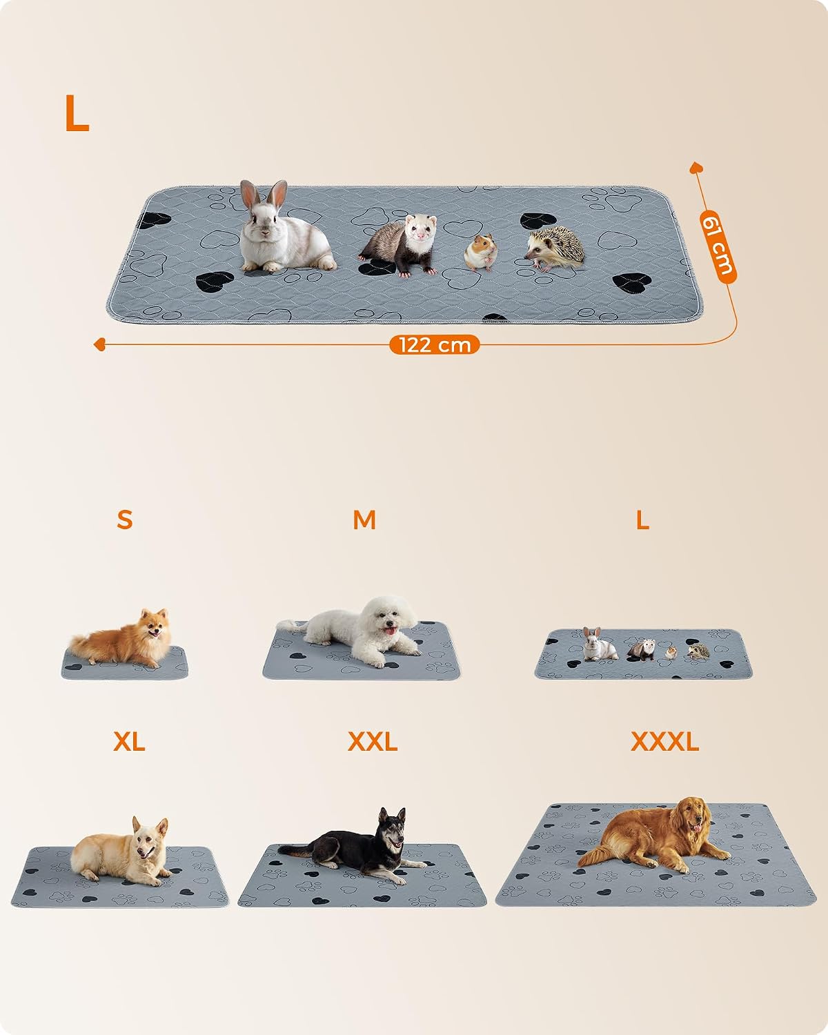 Detalle de Feandrea Tapis lavable pour chien – lot de 2, 122 x 61 cm, taille L, anti-fuite et absorbants réutilisables