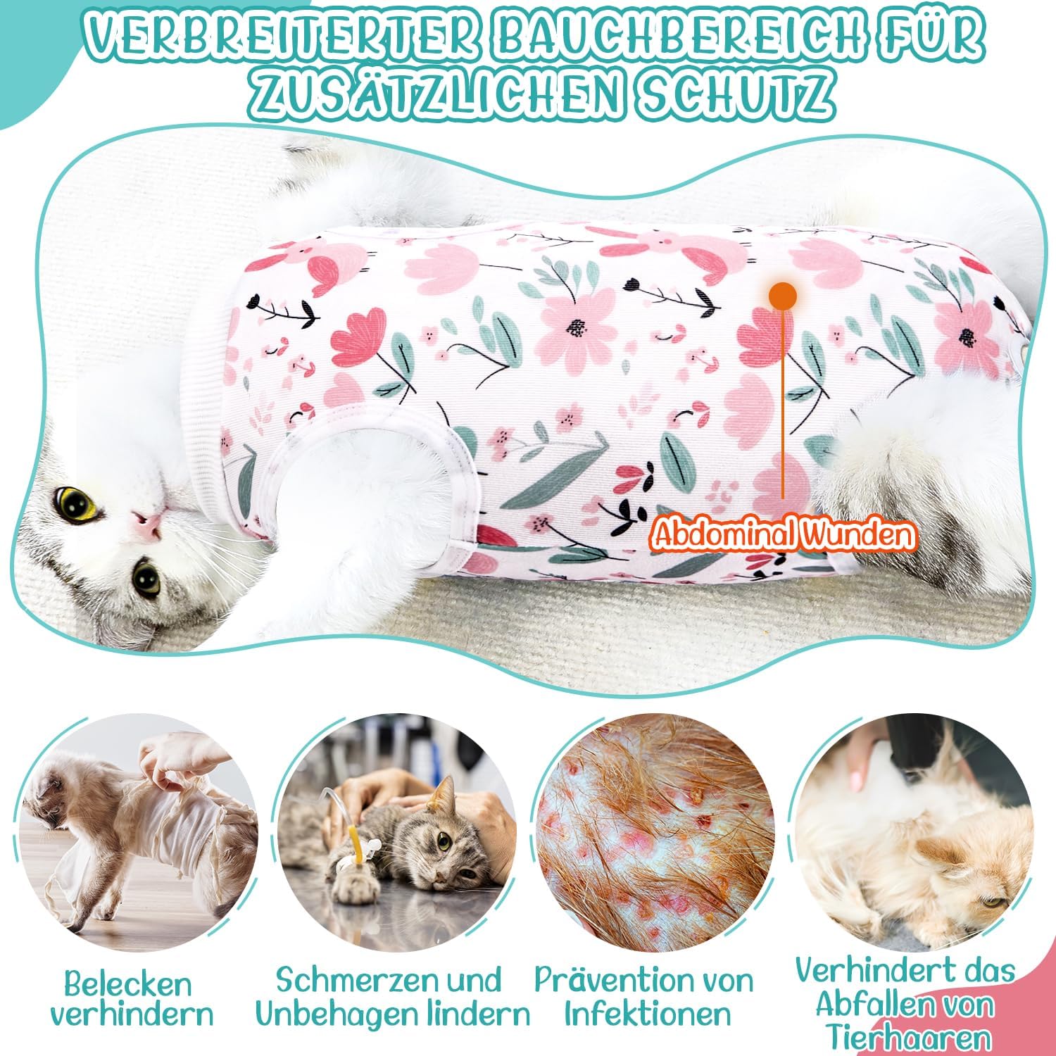 Thumbnail 5 de Eyein Katzenbody nach OP (atmungsaktiv, anti-leckend) – Erholungsanzug statt E-Kragen, verstellbar, Weiß, Größe L