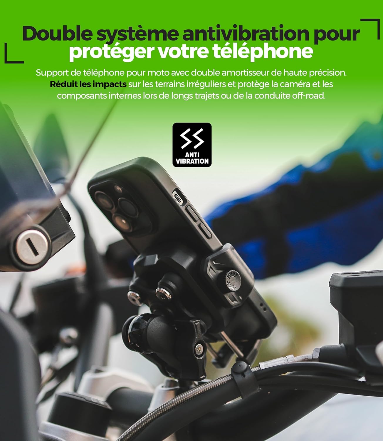 Thumbnail 3 de Support Téléphone Moto MOGGAM – fixation antivibration 360° en aluminium CNC pour smartphone 5,4–7,2 pouces