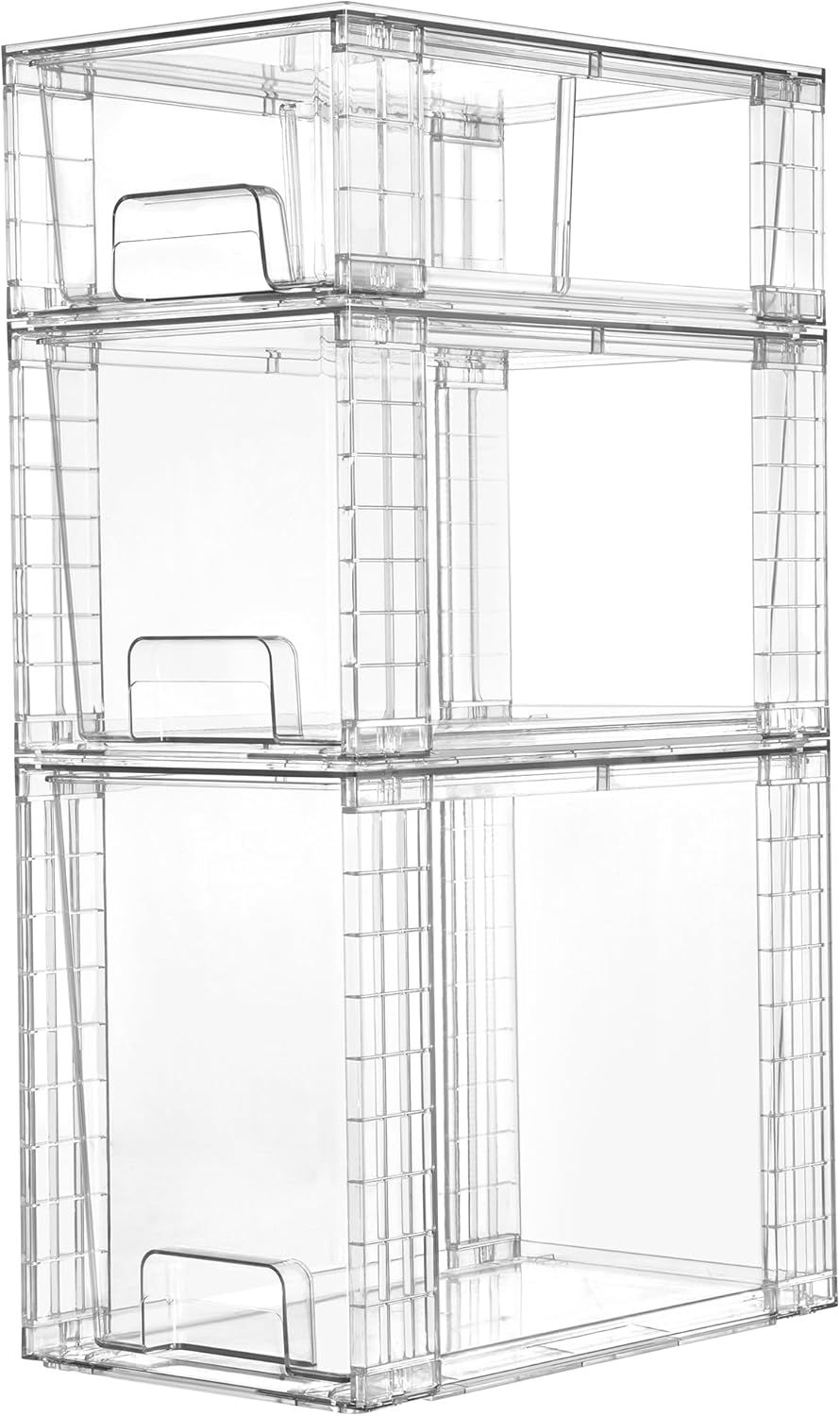 Detalle de Vtopmart 3er-Set Stapelbare Klare Aufbewahrungs-Schubladen mit Griffen – Transparente Acryl-Boxen für Küche, Bad, Schrank & Unterm Waschbecken
