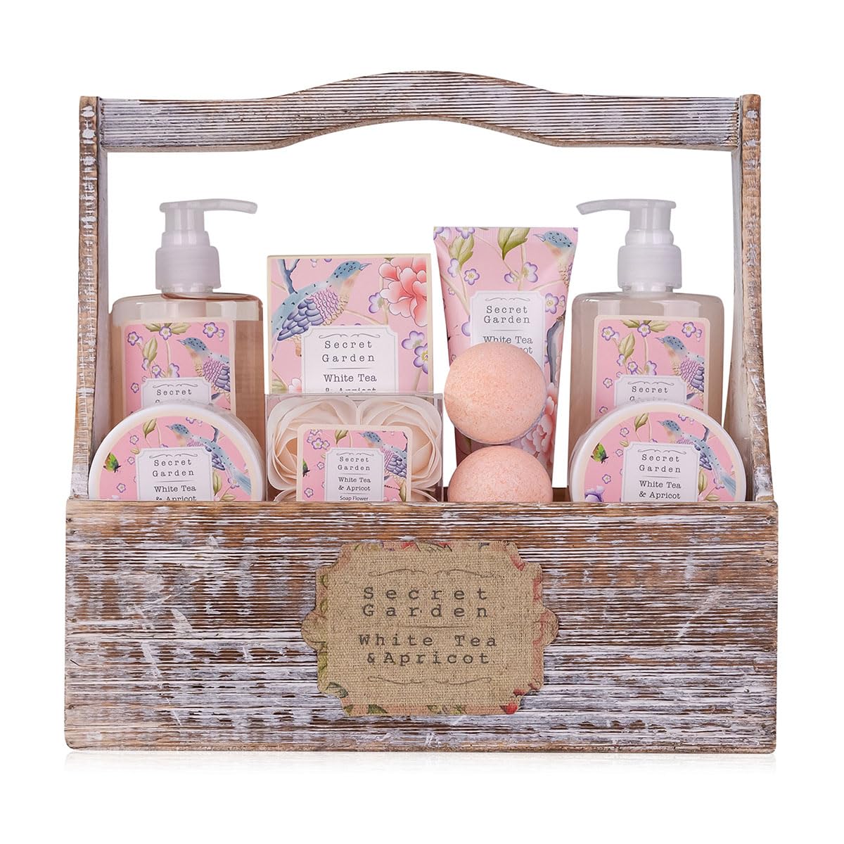 Accentra Duschset Frauen Geschenkset im Holzkorb – 8-teiliges Wellness-Pflegeset mit Duschgel & Bodylotion