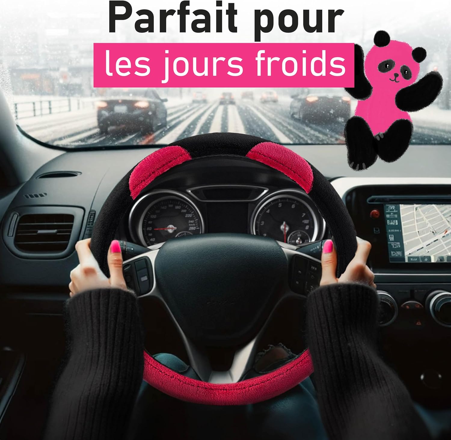 Thumbnail 2 de Upgrade4cars Couvre Volant Peluche Rose Noir