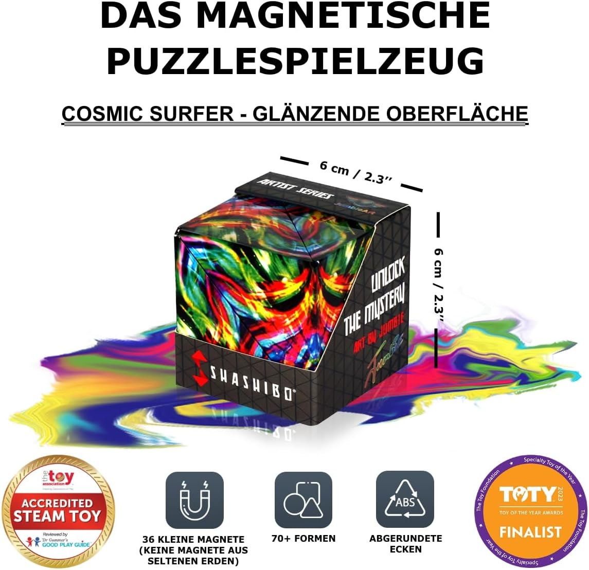 Thumbnail 1 de Shashibo Formwechsel-Box „Cosmic Surfer“ – magnetischer Zappelwürfel mit 36 Seltenerdmagneten und 100+ Formen