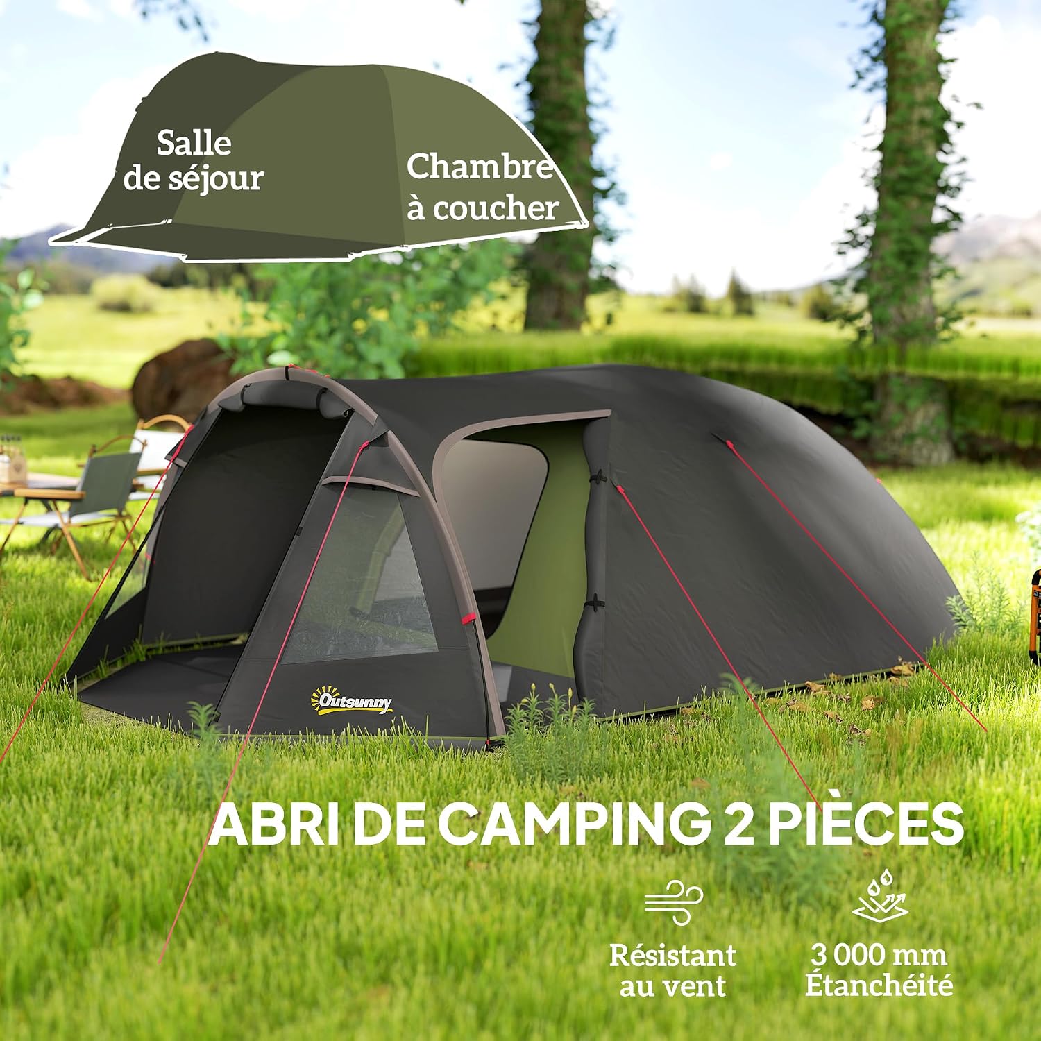 Thumbnail 2 de Outsunny Tente de Camping familiale 2-4 Personnes