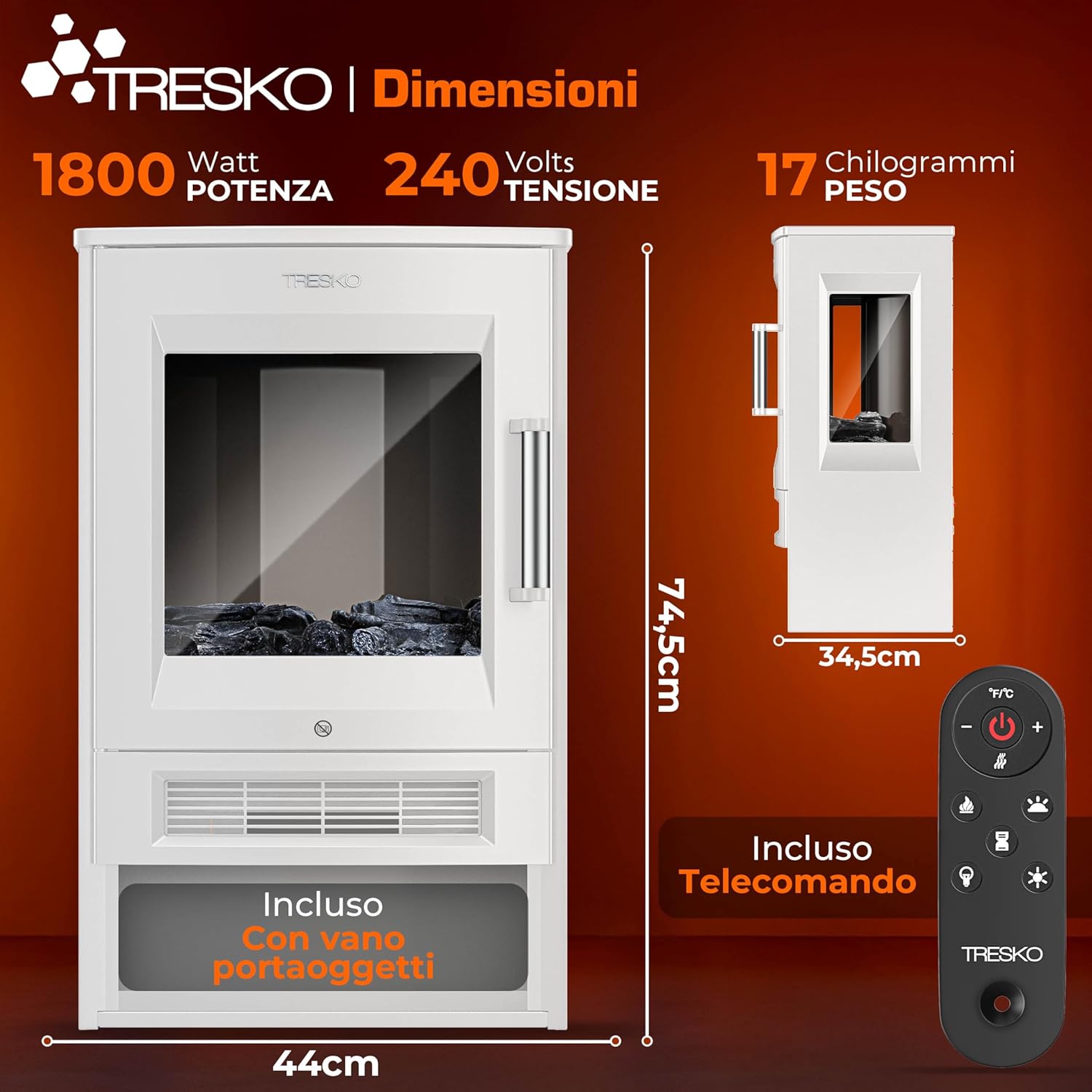 Thumbnail 1 de TRESKO Camino elettrico con riscaldamento 1800 W