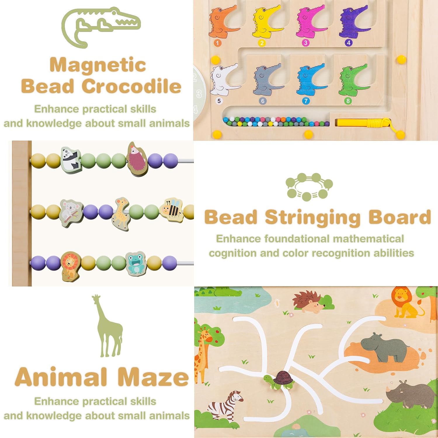 Detalle de 63" × 63" Foldable Wooden Baby Playpen with Activity Boards and 11 Toys