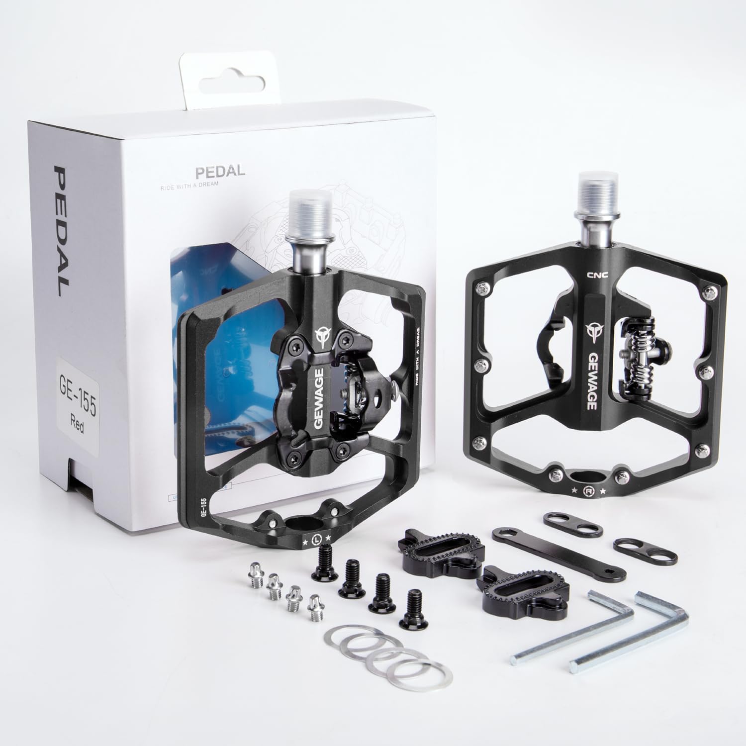 Thumbnail 6 de GEWAGE Pédales de vélo de montagne double face (plate + SPD) en format 9/16