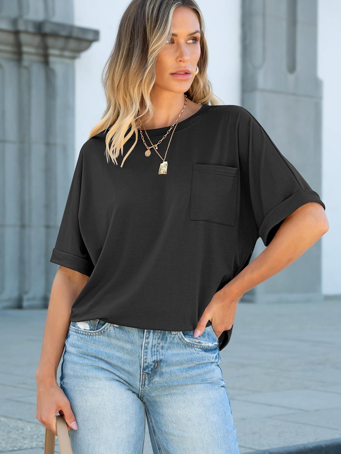 Thumbnail 4 de ANRABESS Women’s Oversized Short-Sleeve T-Shirt with Pocket (Loose Fit Summer Basic Tee)