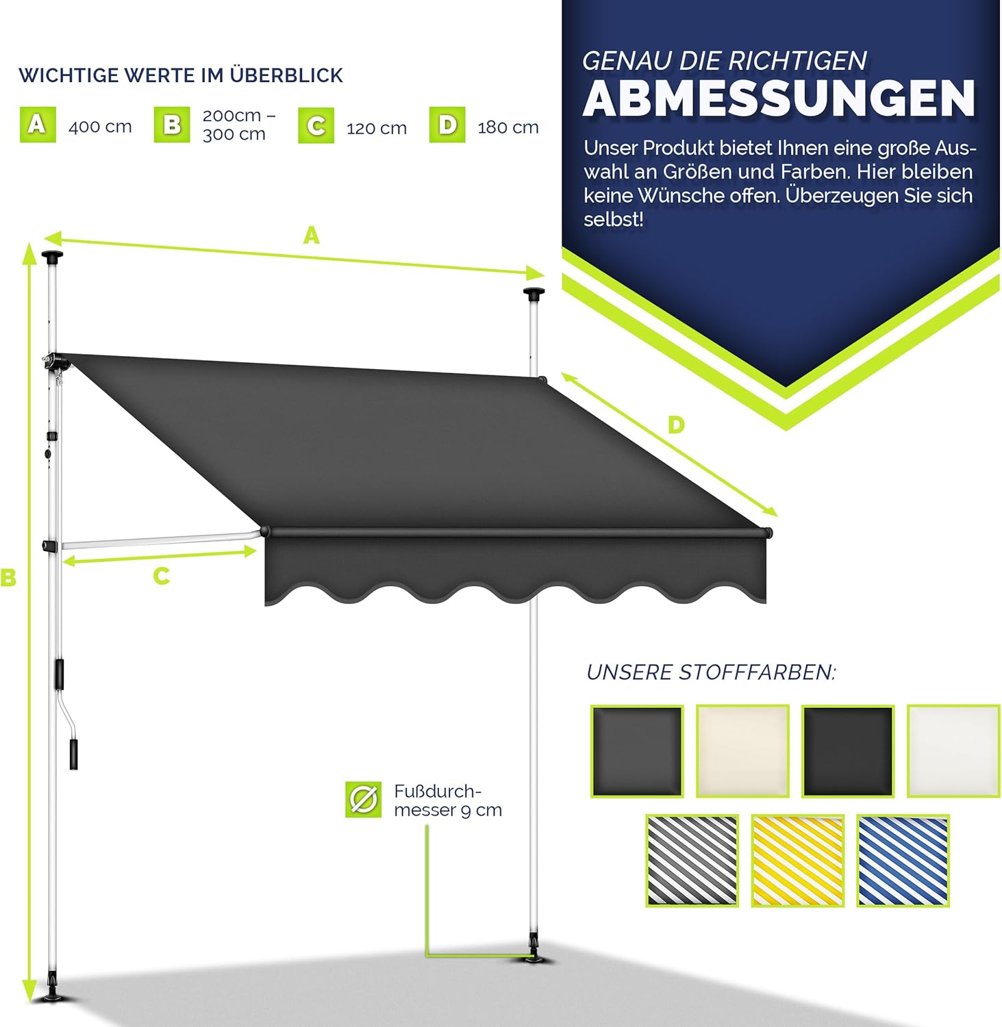 Thumbnail 6 de tillvex Klemmmarkise mit Handkurbel für Balkon, 400 cm – ohne Bohren, höhenverstellbar