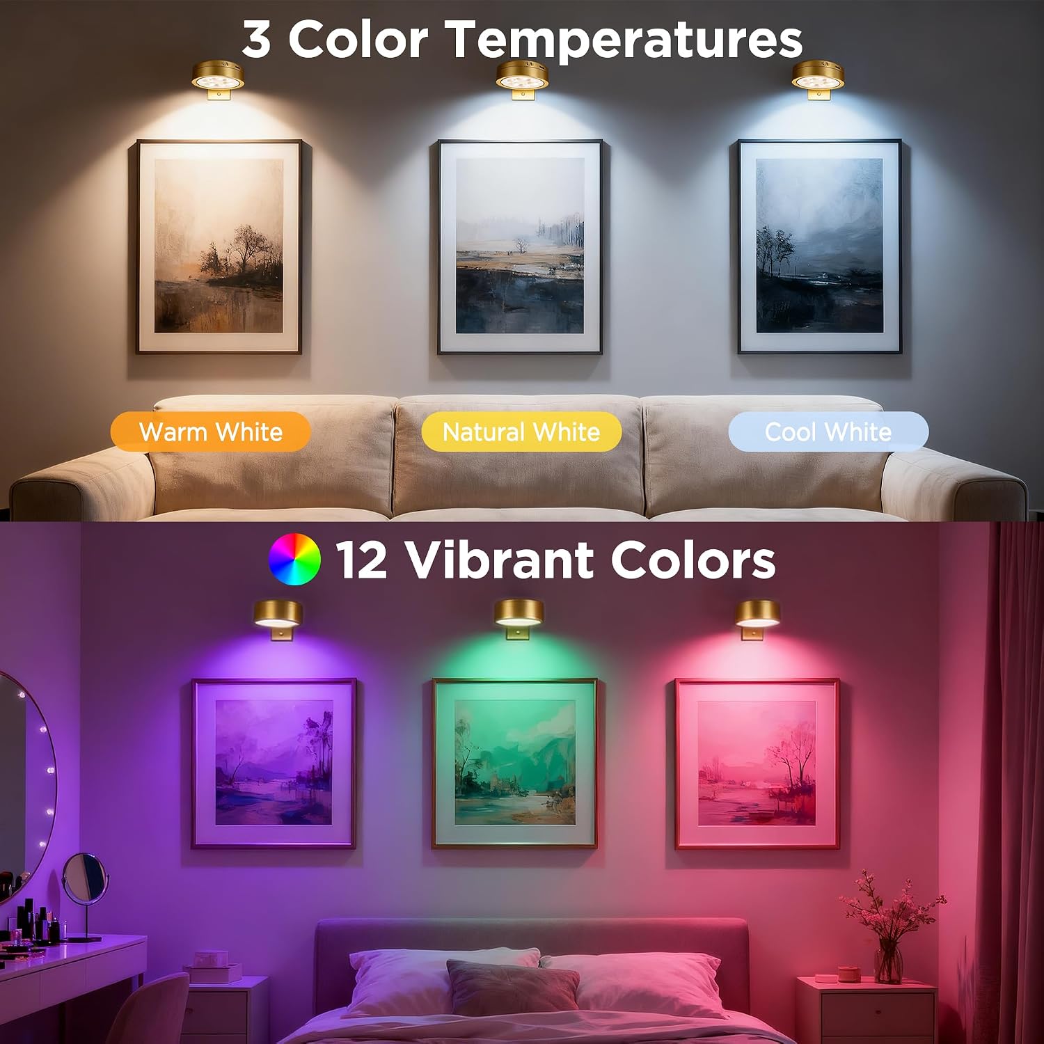 Thumbnail 1 de sooogd 6-Pack Rechargeable Picture Lights, Gold, Dimmable with Remote