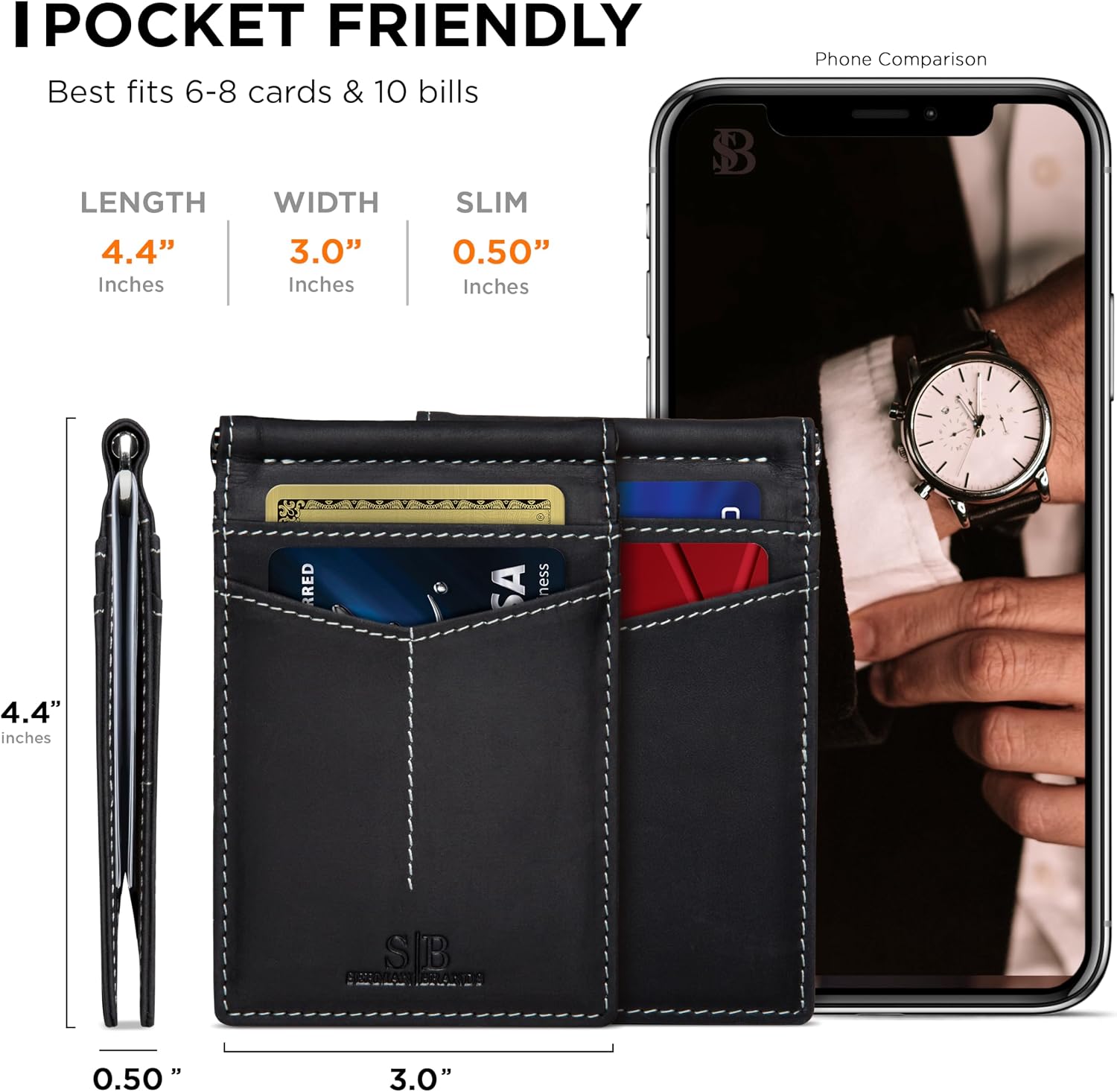 Detalle 2 de SERMAN BRANDS RFID-Blocking Bifold Wallet in Full-Grain Leather
