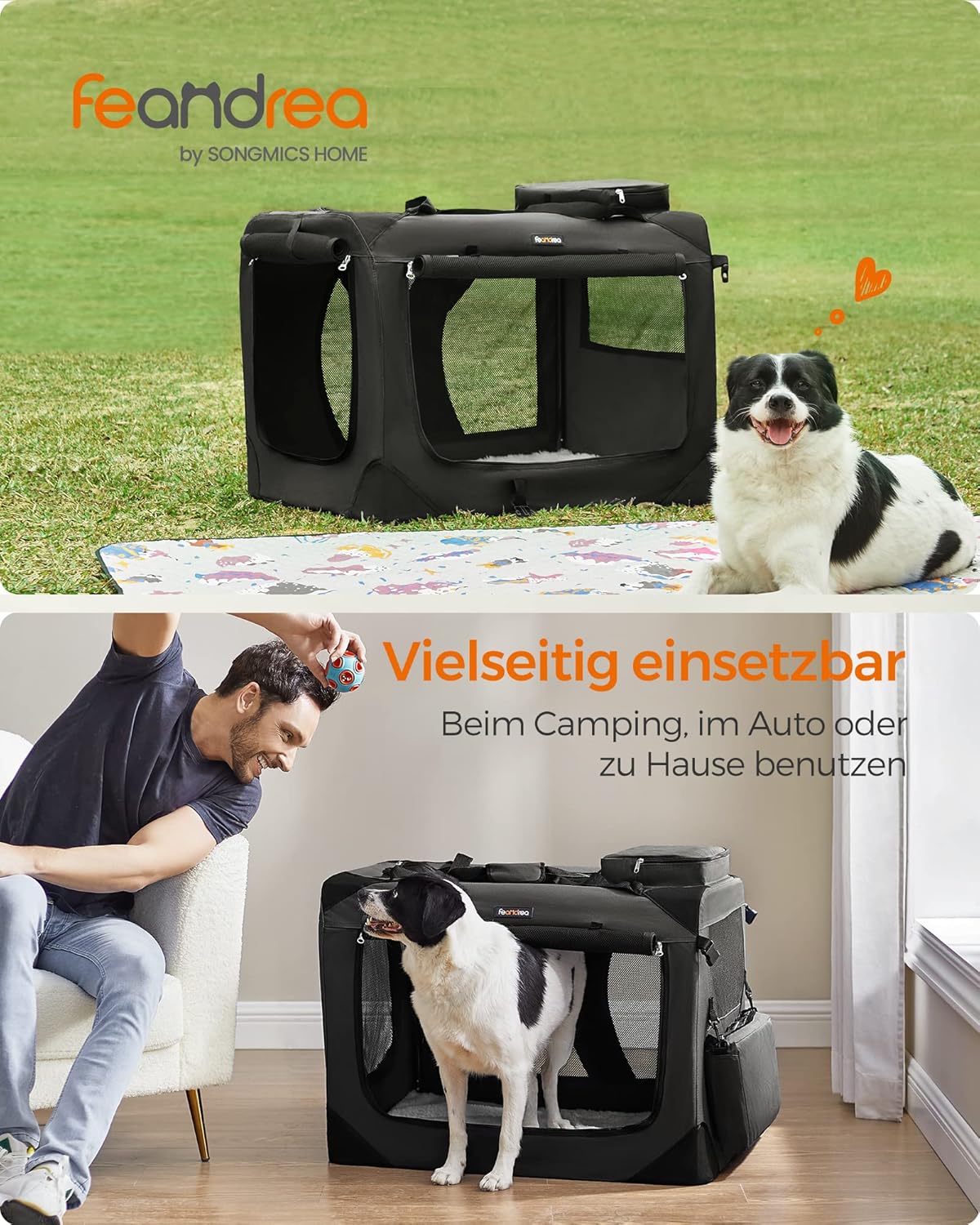 Detalle de Feandrea faltbare Hundebox XL 81 × 58 × 58 cm – Transportbox Hund mit Metallrahmen (PDC80H)