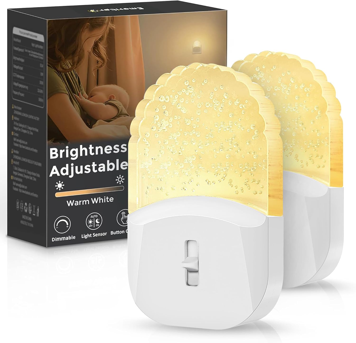 Detalle de Emeritpro Dusk to Dawn Plug-in Night Light 2 Pack (3000K, Brightness Adjustable)