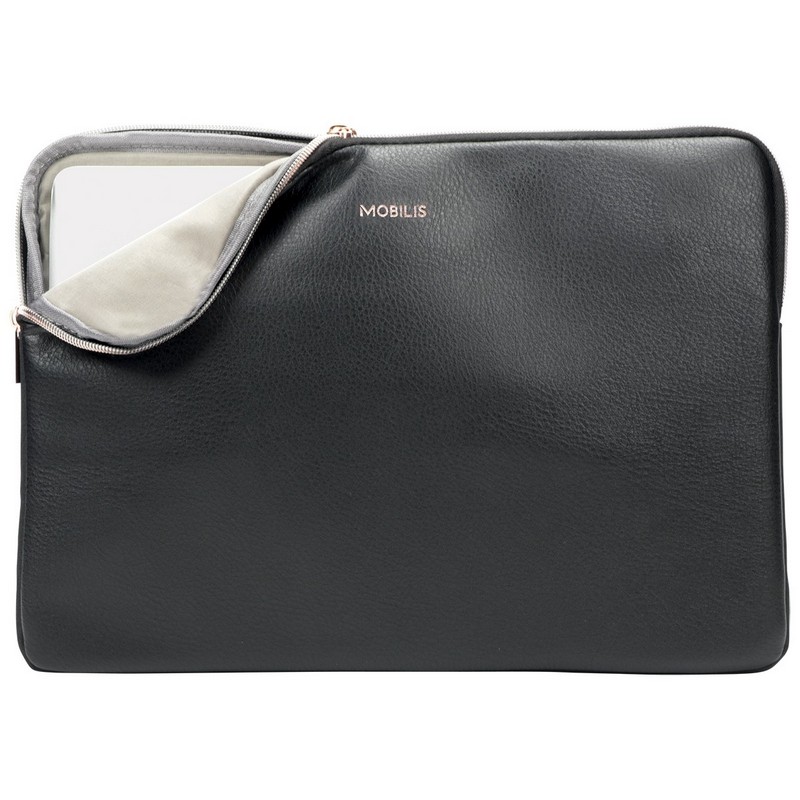 Detalle de Mobilis Pure Sleeve: funda para portátil 12.5"-14" en negro con detalles en oro rosa