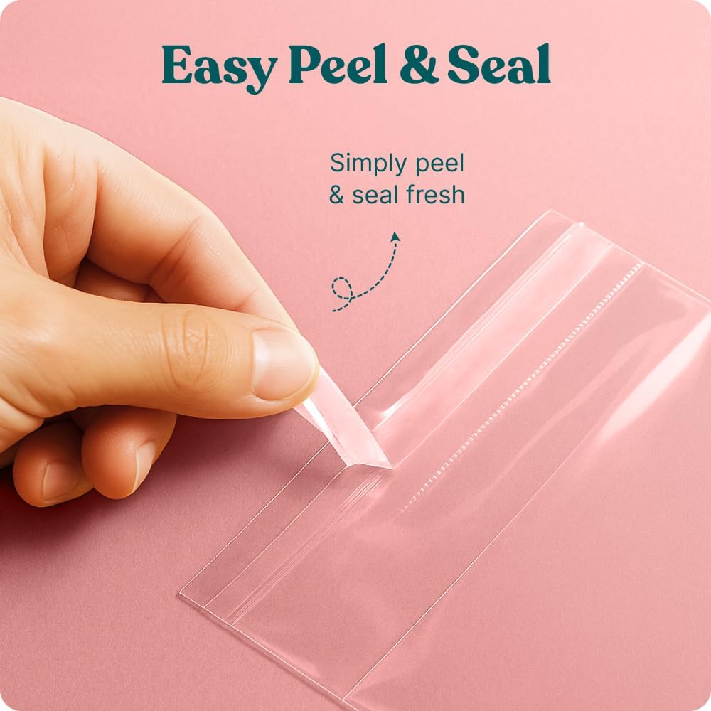 Detalle 2 de 4" x 6" Clear Cookie Bags With Seal (200 Pack) – Self-Sealing Cellophane Bags for Bakery Packaging