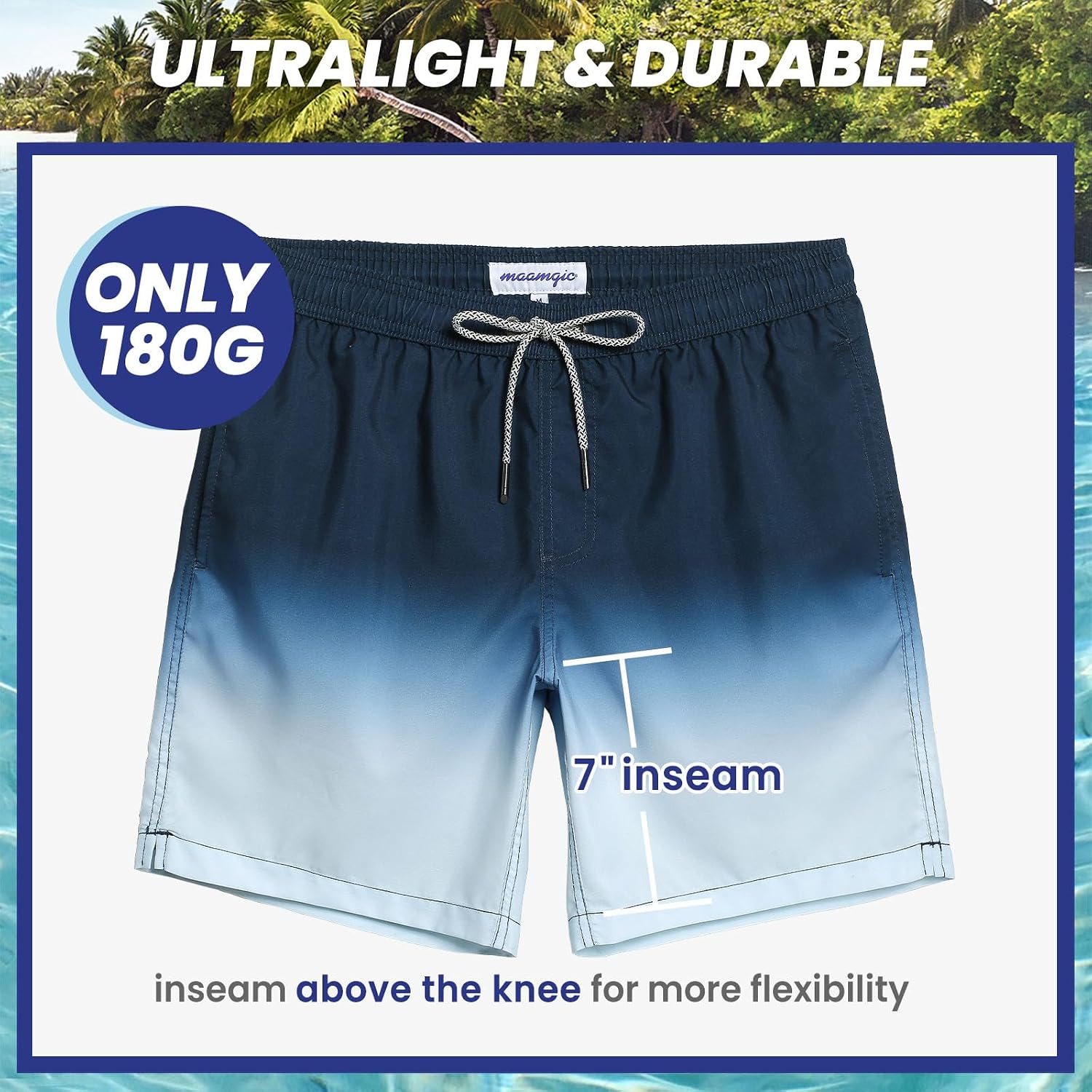 Thumbnail 3 de MaaMgic men’s quick-dry swimming shorts with mesh lining, pockets and drawstring