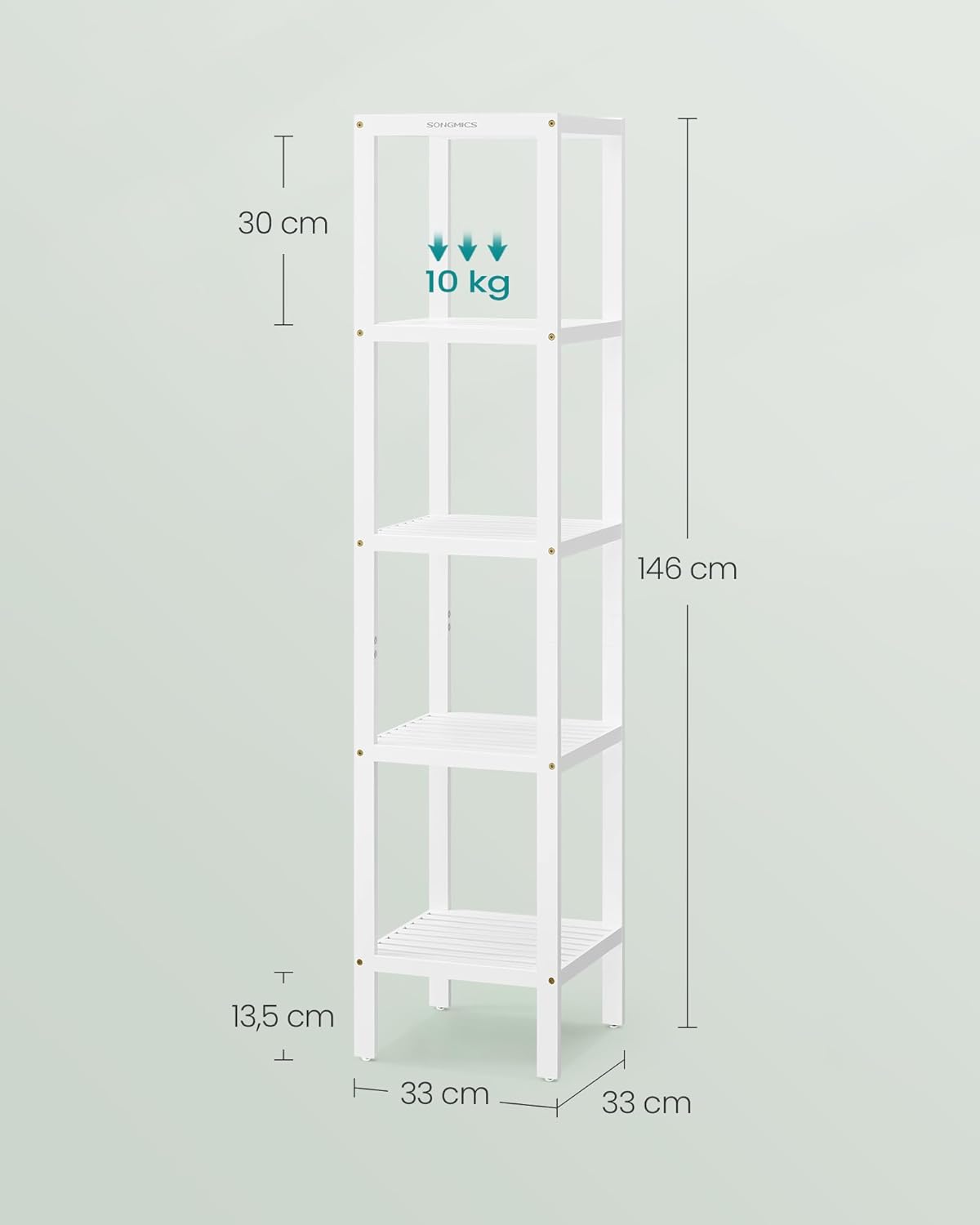 Thumbnail 2 de SONGMICS Scaffale da bagno in bambù bianco nuvola BCB055W01, stretto ad angolo con 5 ripiani