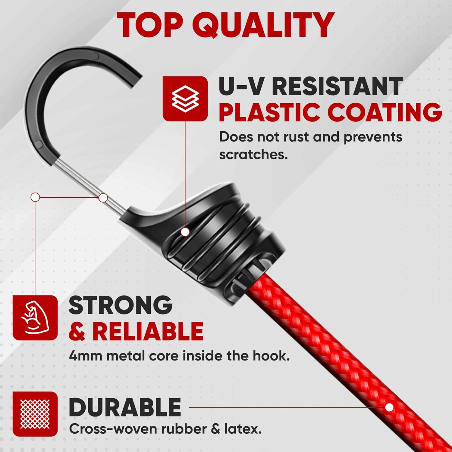 Detalle de FORTEM Bungee Cord Assortment (32-pack) with Plastic-Coated Metal Hooks