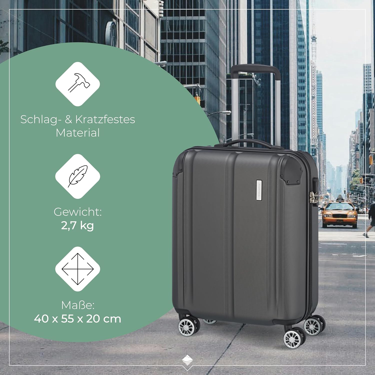 Detalle de Travelite City Handgepäck Trolley klein – 55x40x20 cm, 40 l, 2,7 kg, Hartschale aus ABS