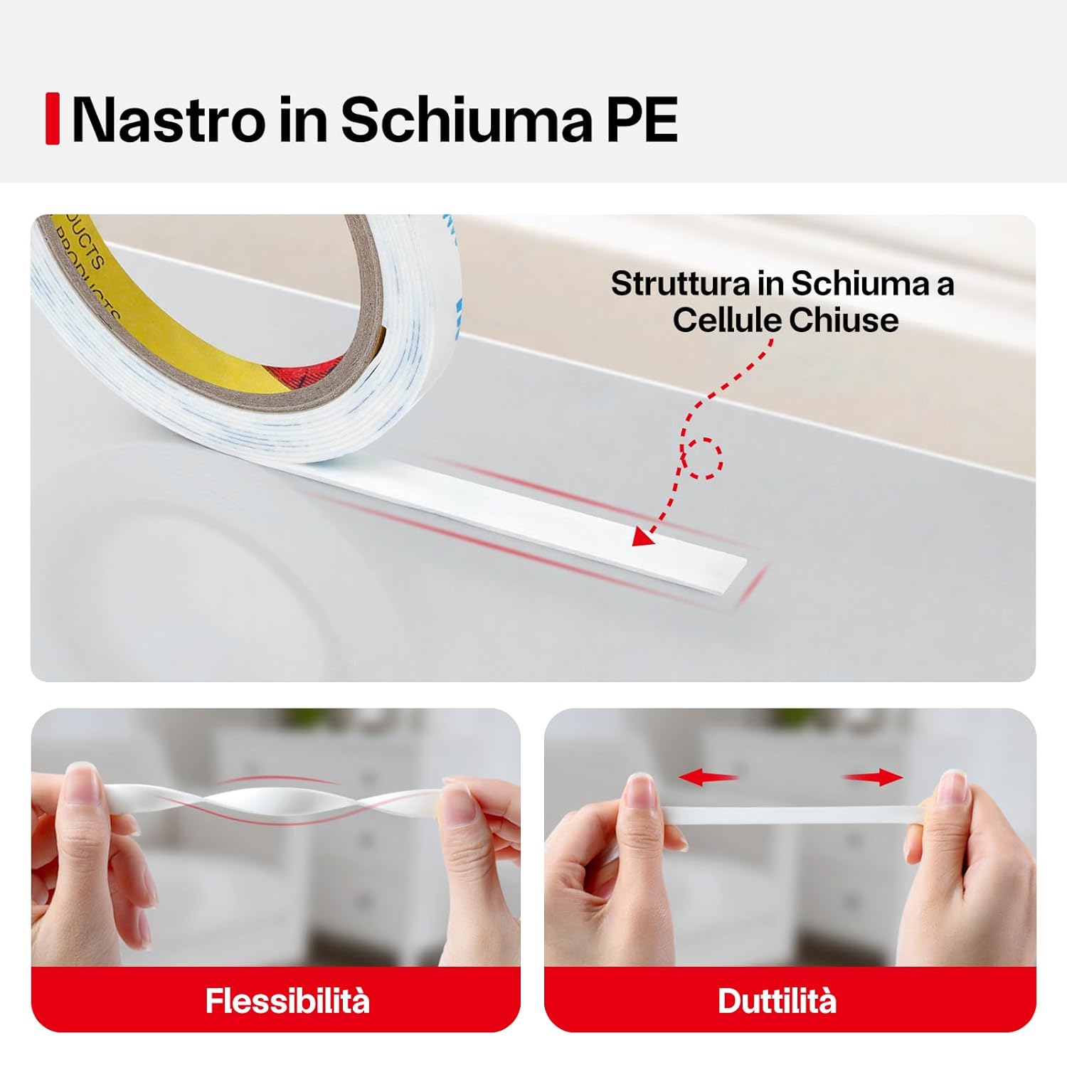 Thumbnail 2 de FIXCHORD 1600T PE Nastro biadesivo extra forte da montaggio (10 mm × 3 m)