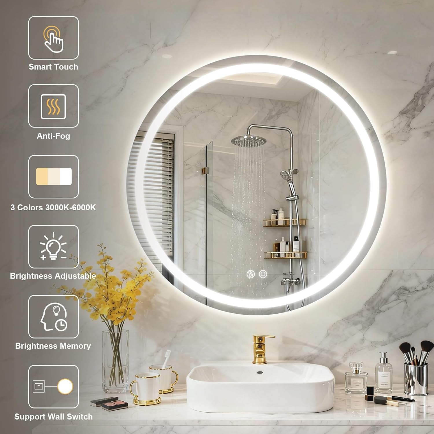 Detalle de PINNIP Specchio Bagno con Luce LED Rotondo da Parete 70 cm