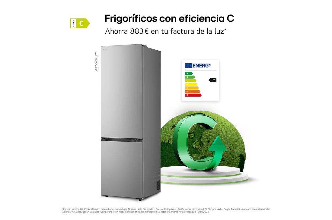 Detalle de LG GBBS524DSW DoorCooling+ Frigorífico Combi 375 L, 2,03 m, Serie 500, blanco