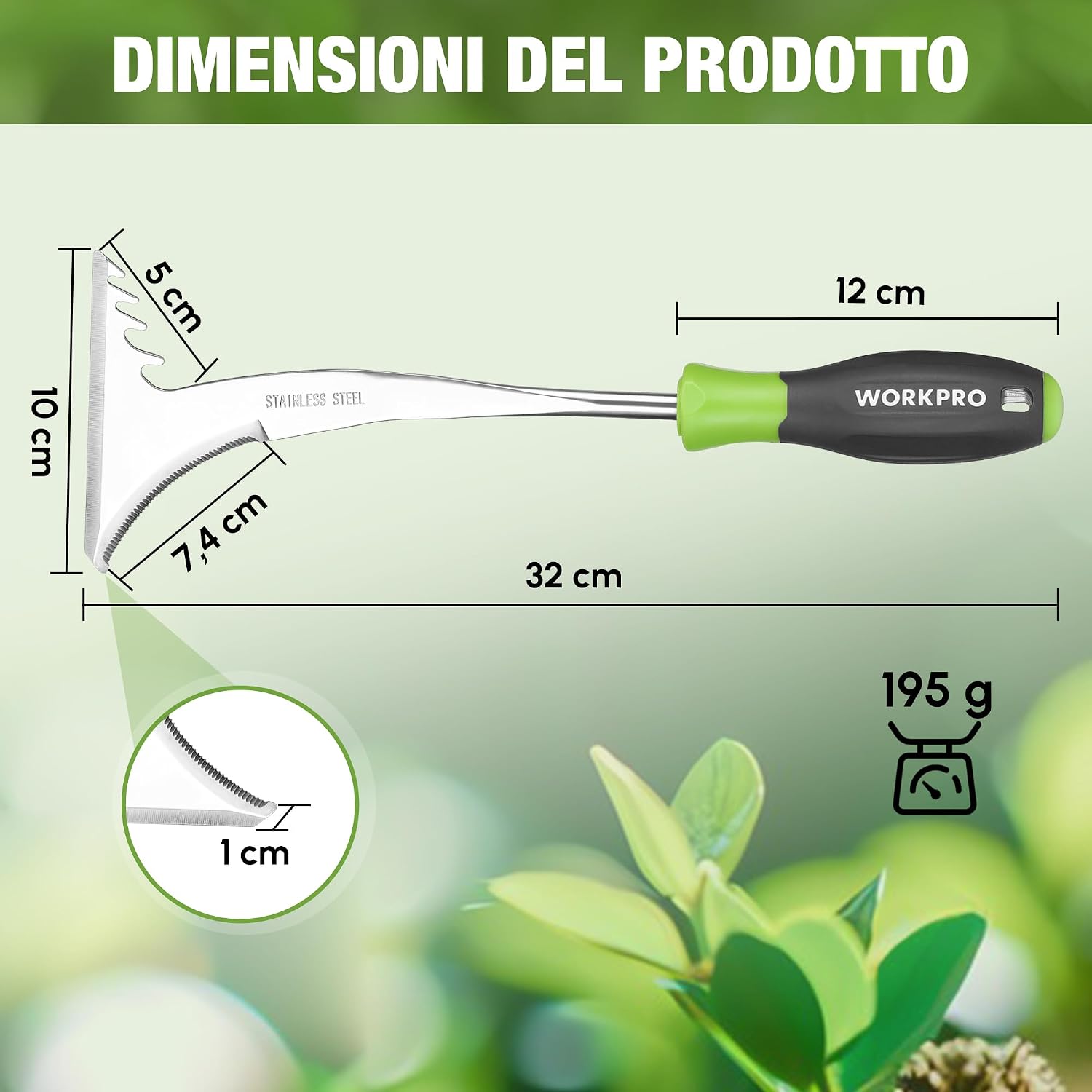 Thumbnail 1 de WORKPRO estirpatore erbacce manuale con lama seghettata in acciaio inox e manico ergonomico (32 cm)