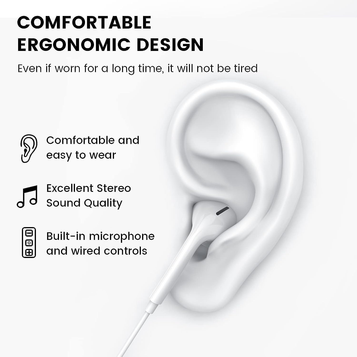 Thumbnail 2 de USB C Headphones for iPhone 17/16/15 Pro Max – Wired Earphones with Mic & Volume Control (White)
