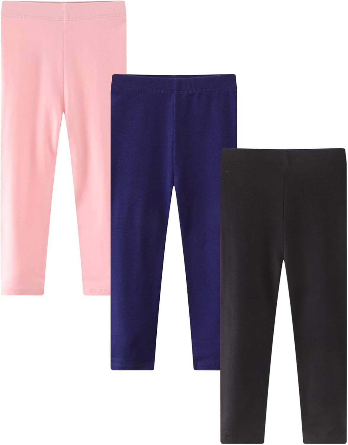 Kfnire Girls' Leggings 3 Pack Full Length Cotton Leggings with Elastic Waist – 6 Months to 6 Years