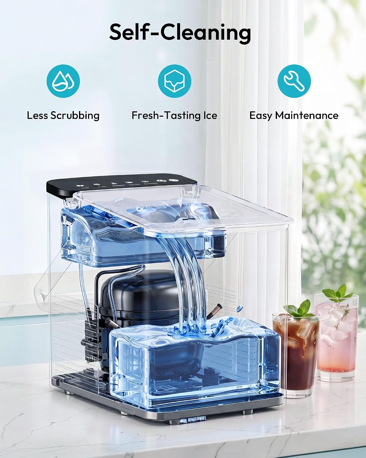 Detalle 1 de EUHOMY Countertop Ice Maker, 9 Cubes in 6 Minutes, Auto-Cleaning, Black