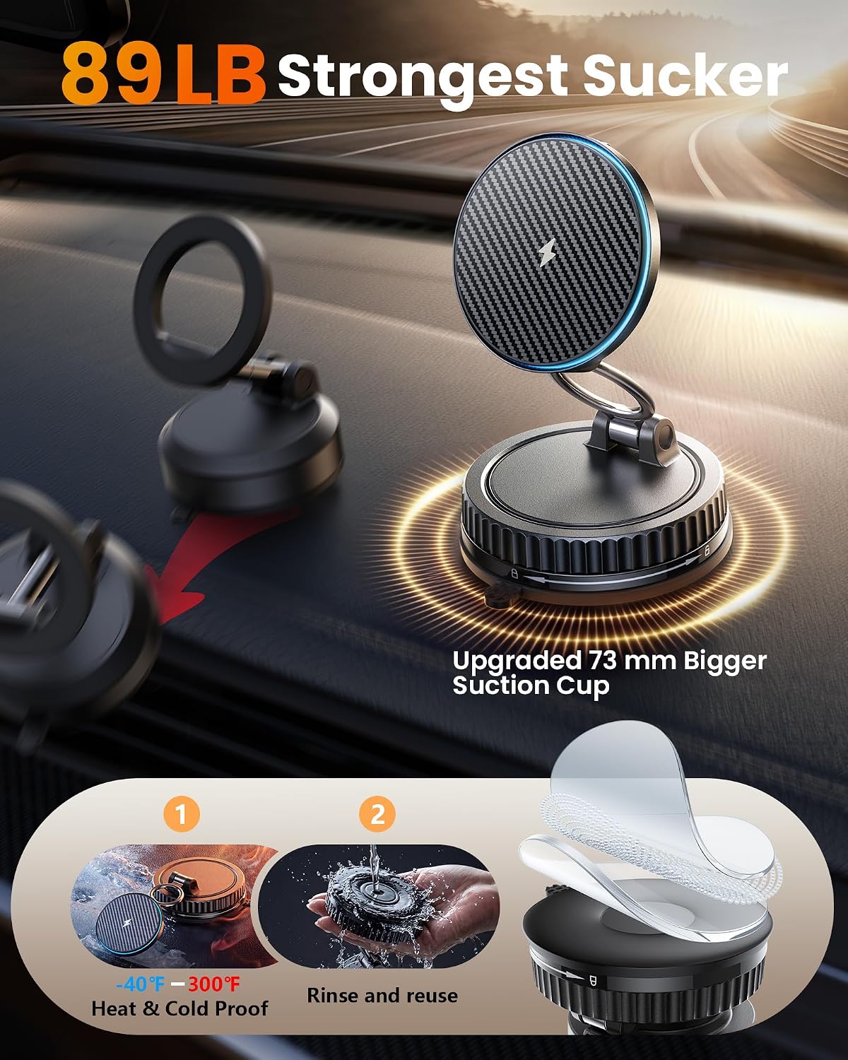 Thumbnail 2 de MagSafe Car Mount Charger 15W: Ultra‑Strong Magnetic Wireless Car Charger with 360° Flexibility