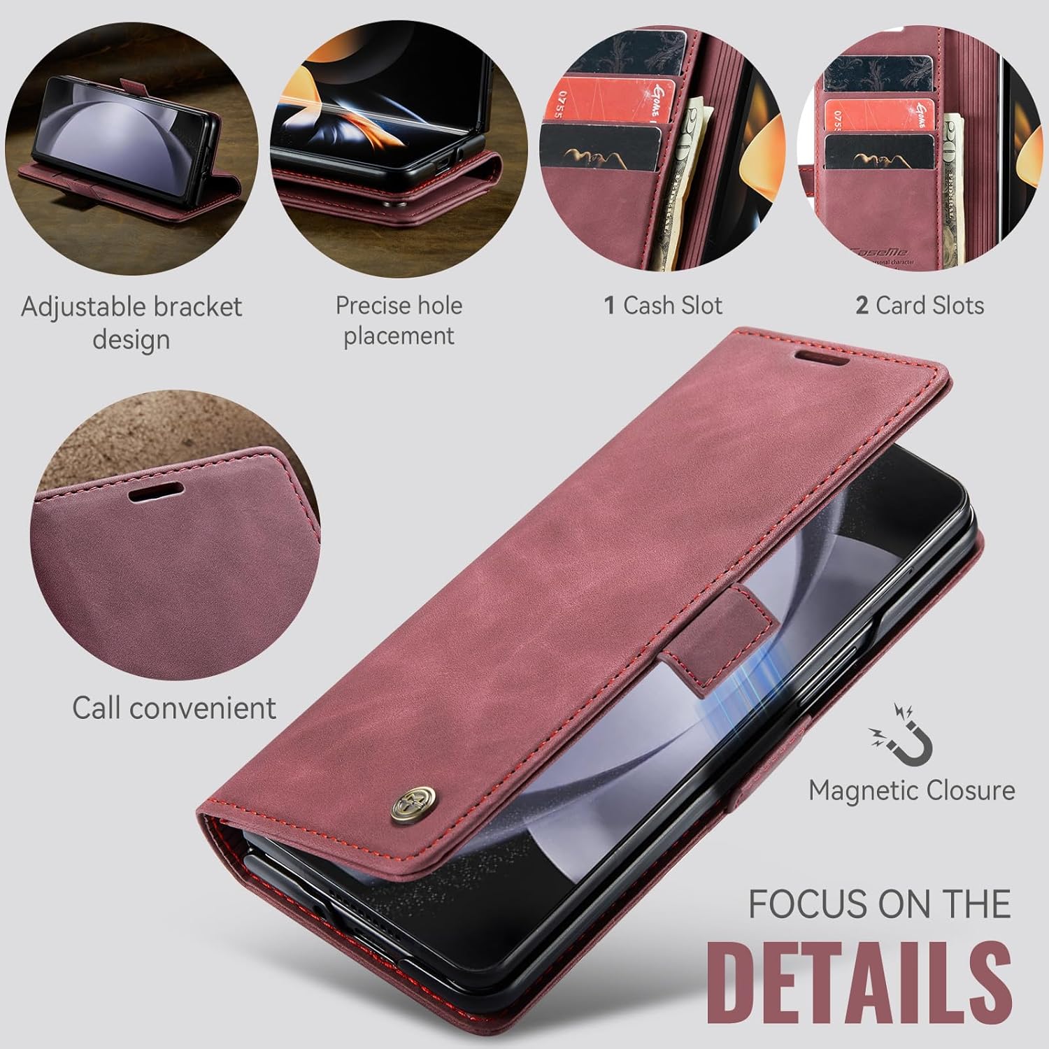 Thumbnail 1 de Lanranwa Handyhülle für Samsung Galaxy Z Fold 7 5G – Klapphülle aus PU-Leder mit Kartenfächern und Standfunktion (Weinrot)
