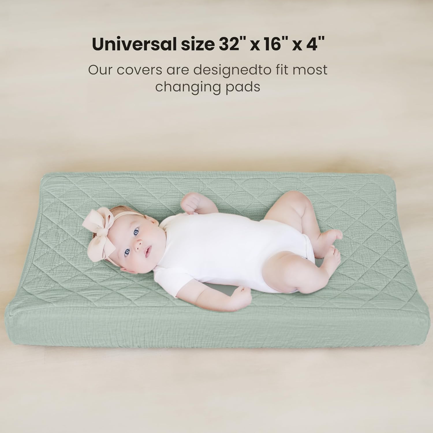 Detalle 2 de Konssy Quilted Muslin Changing Pad Covers, 2-Pack, 32 x 16-Inch, Waterproof Backing