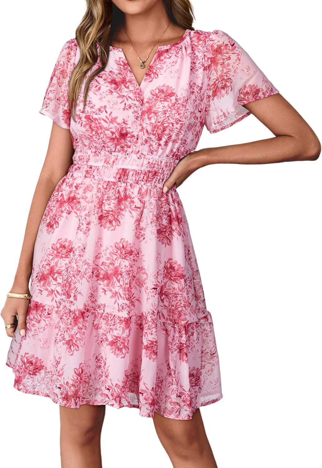 Thumbnail 6 de Simplee Women 2026 Floral Summer Short Dress: Boho-Chic A-Line Mini in Lightweight Chiffon