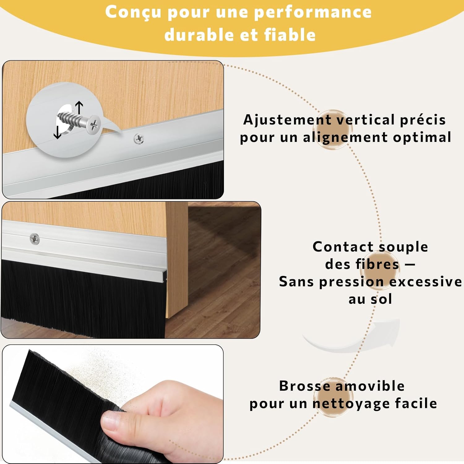 Thumbnail 6 de Lot de 5 Joint de Porte à Brosse Retsun 53 mm × 880 mm – Aluminium anodisé et fibres PP haute densité