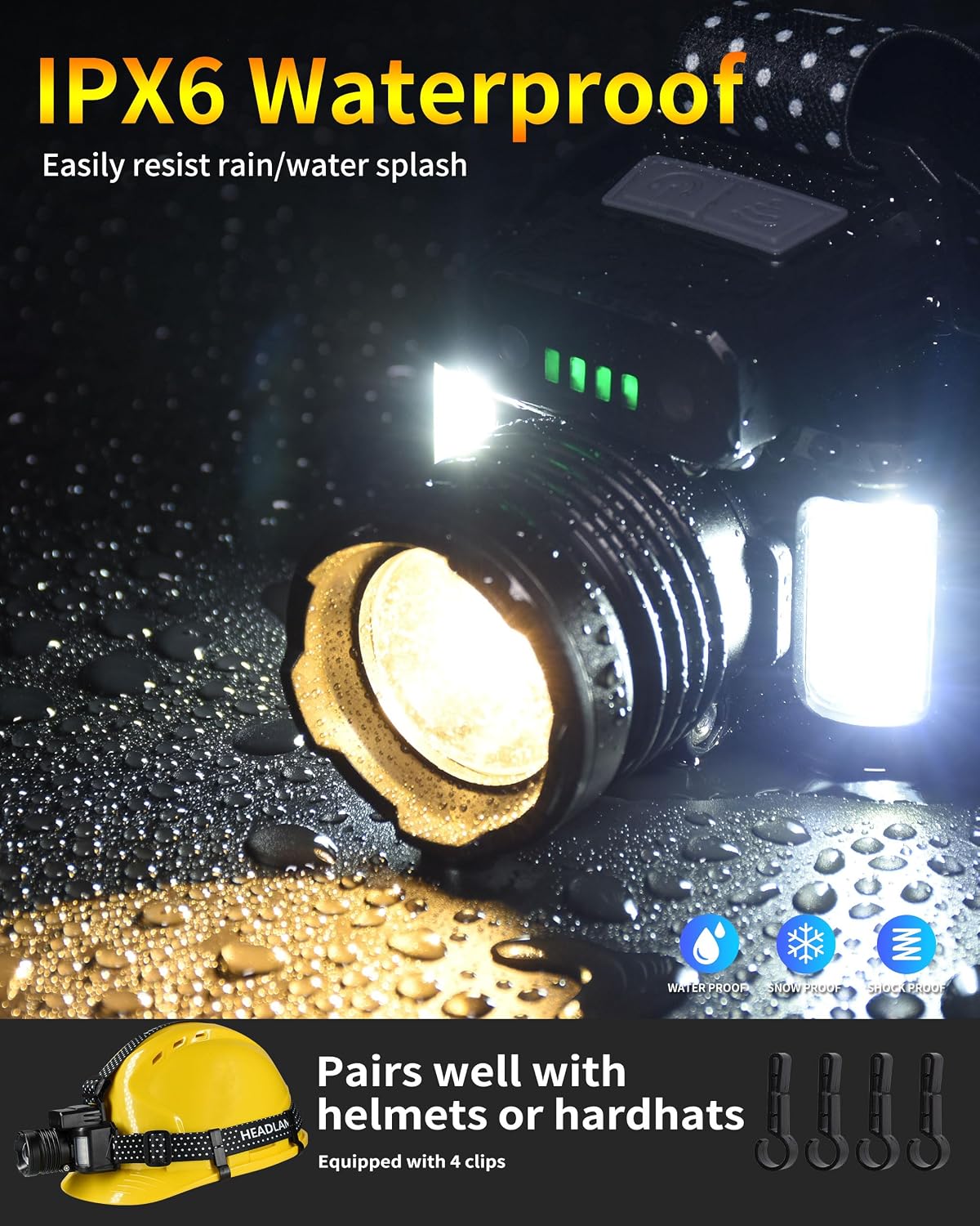 Thumbnail 6 de DARKBEAM F13-yellow LED-hoofdlamp 2000 lumen met USB-C en rood licht