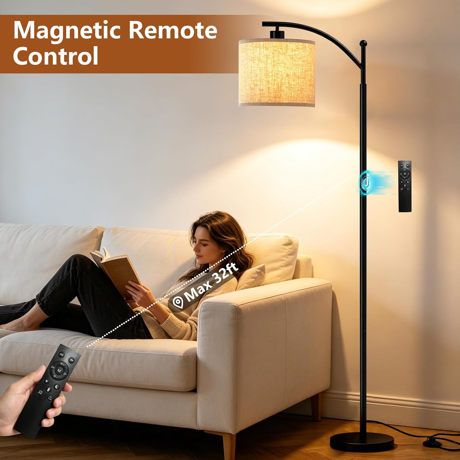 Detalle de SANGFOR XLGZ-L1-001BK Floor Lamp, Dimmable LED with Linen Shade