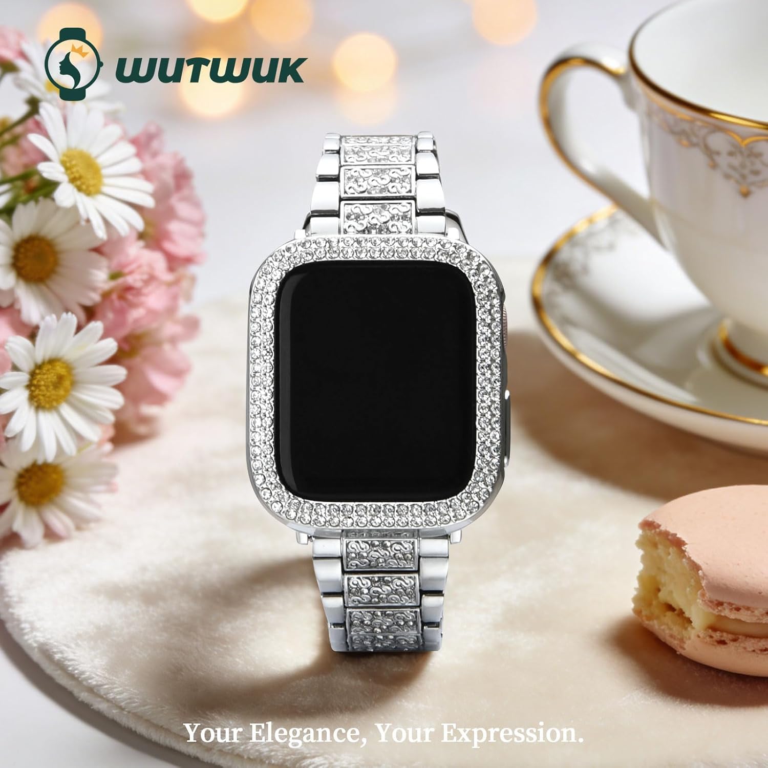 Thumbnail 1 de Wutwuk 41mm Sparkling Apple Watch Strap with Bling Case for Women – Silver 41mm