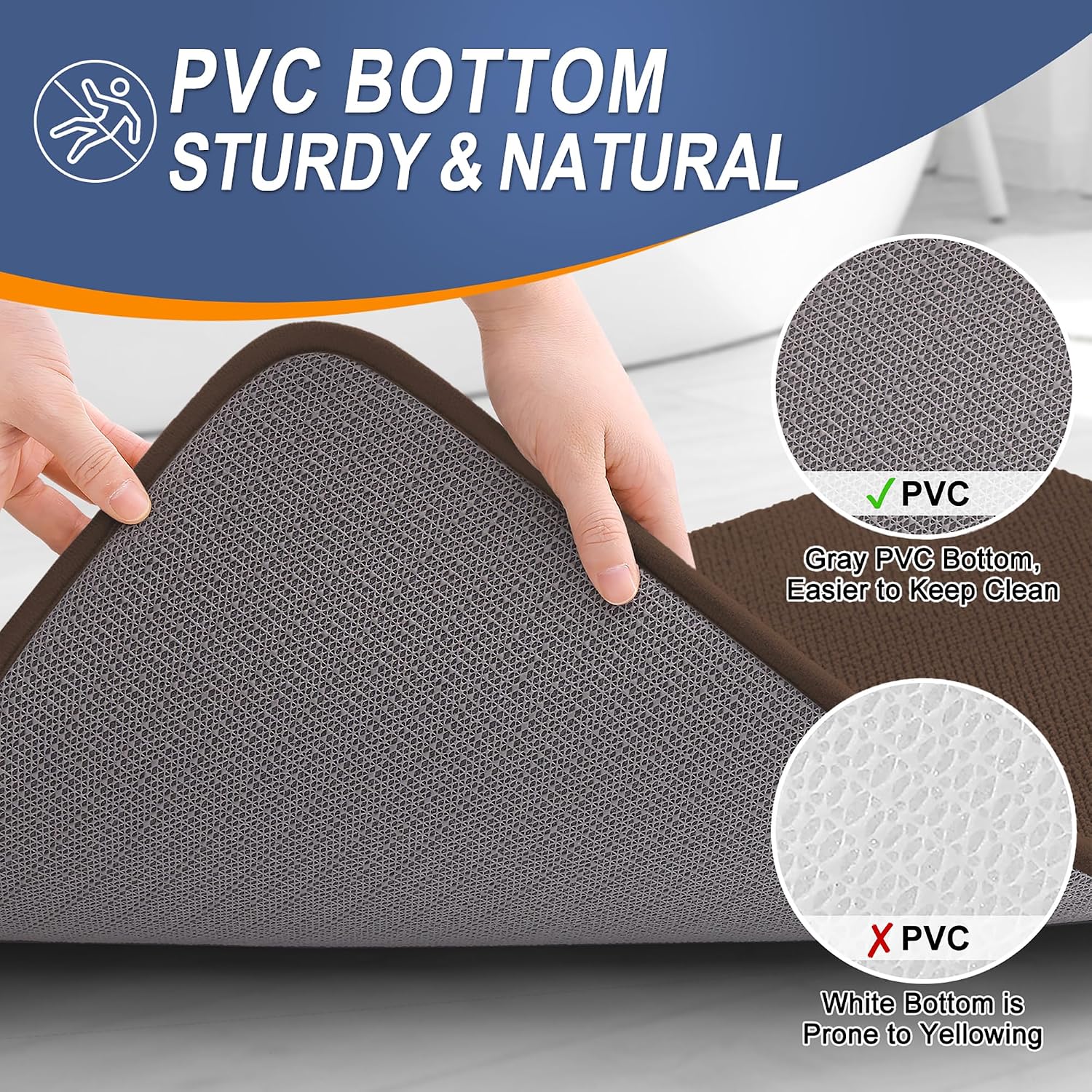 Detalle de OLANLY 30" x 20" Memory Foam Bath Mat, Brown, Absorbent and Machine Washable
