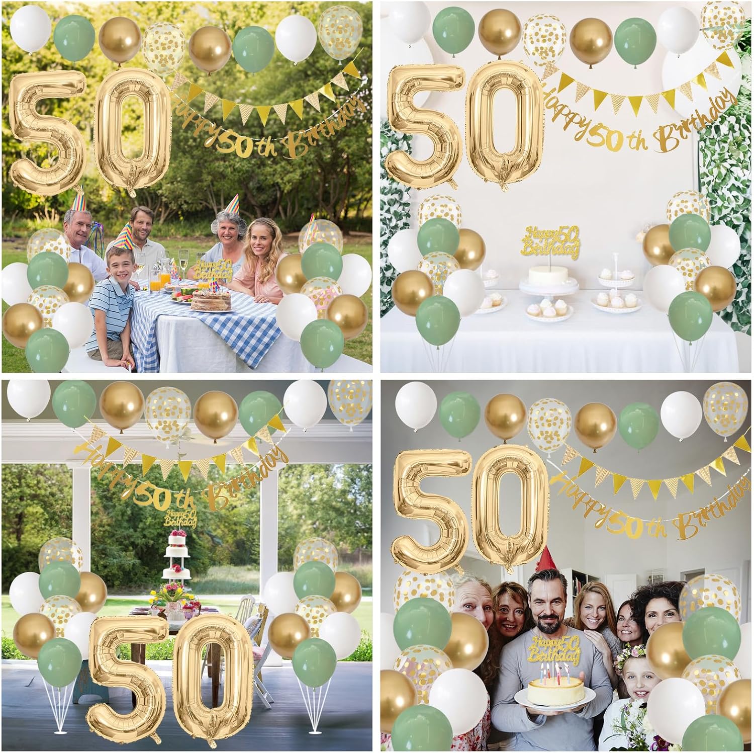 Detalle de 50th Birthday Decorations for Men and Women in Sage Green, White, and Gold