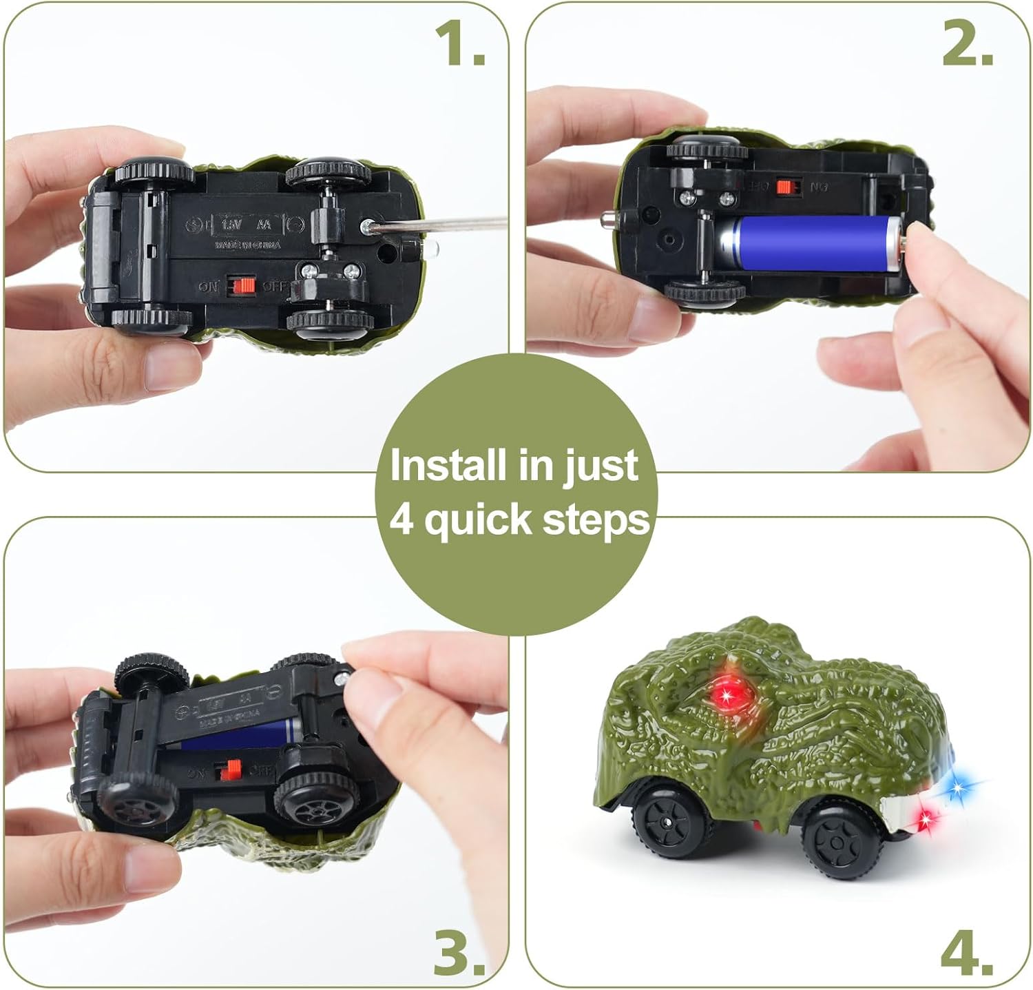 Detalle de ToyFuntasy 2-Pack Dinosaur Track Cars: LED Dino Racers for 3–7 Year Old Boys