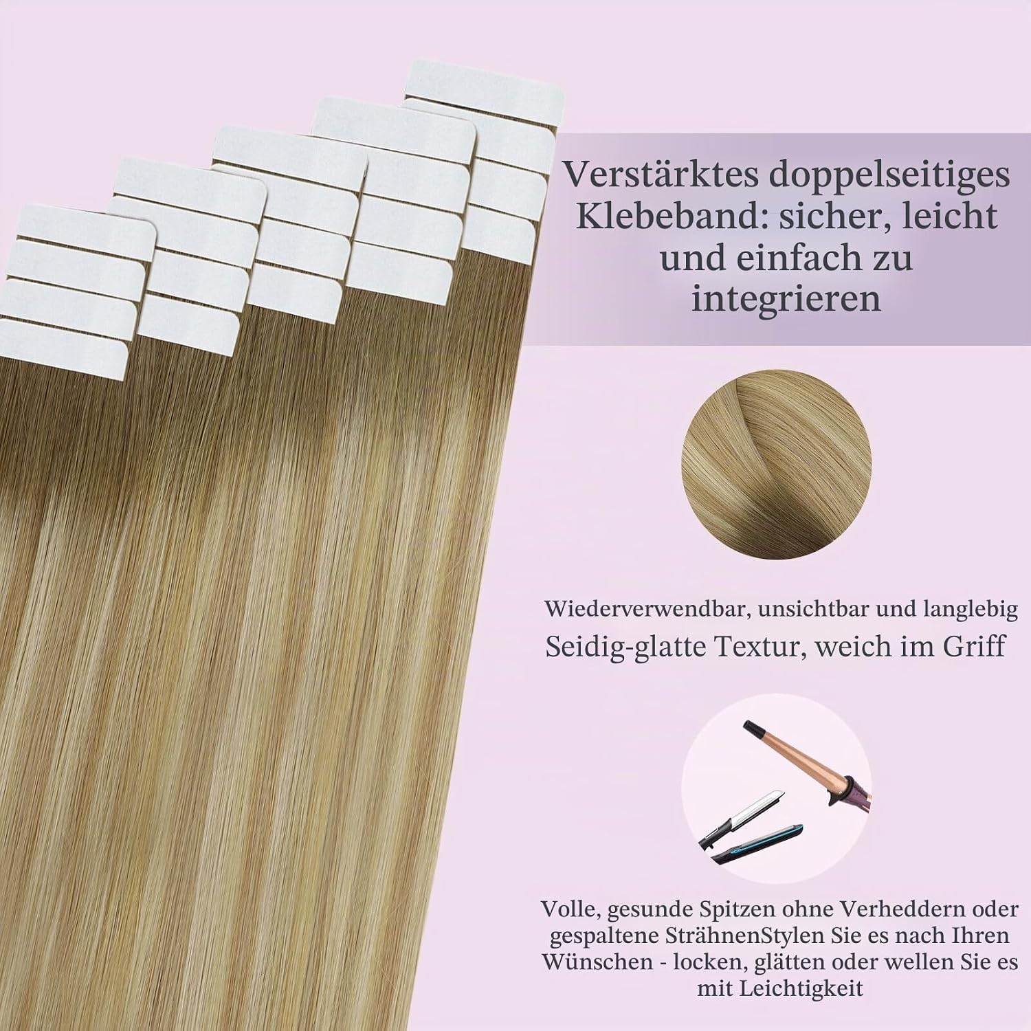 Thumbnail 2 de Fshine Invisible Tape Extensions Echthaar Kastanienbraun – 35 cm, 20 Stück, 50 g pro Packung