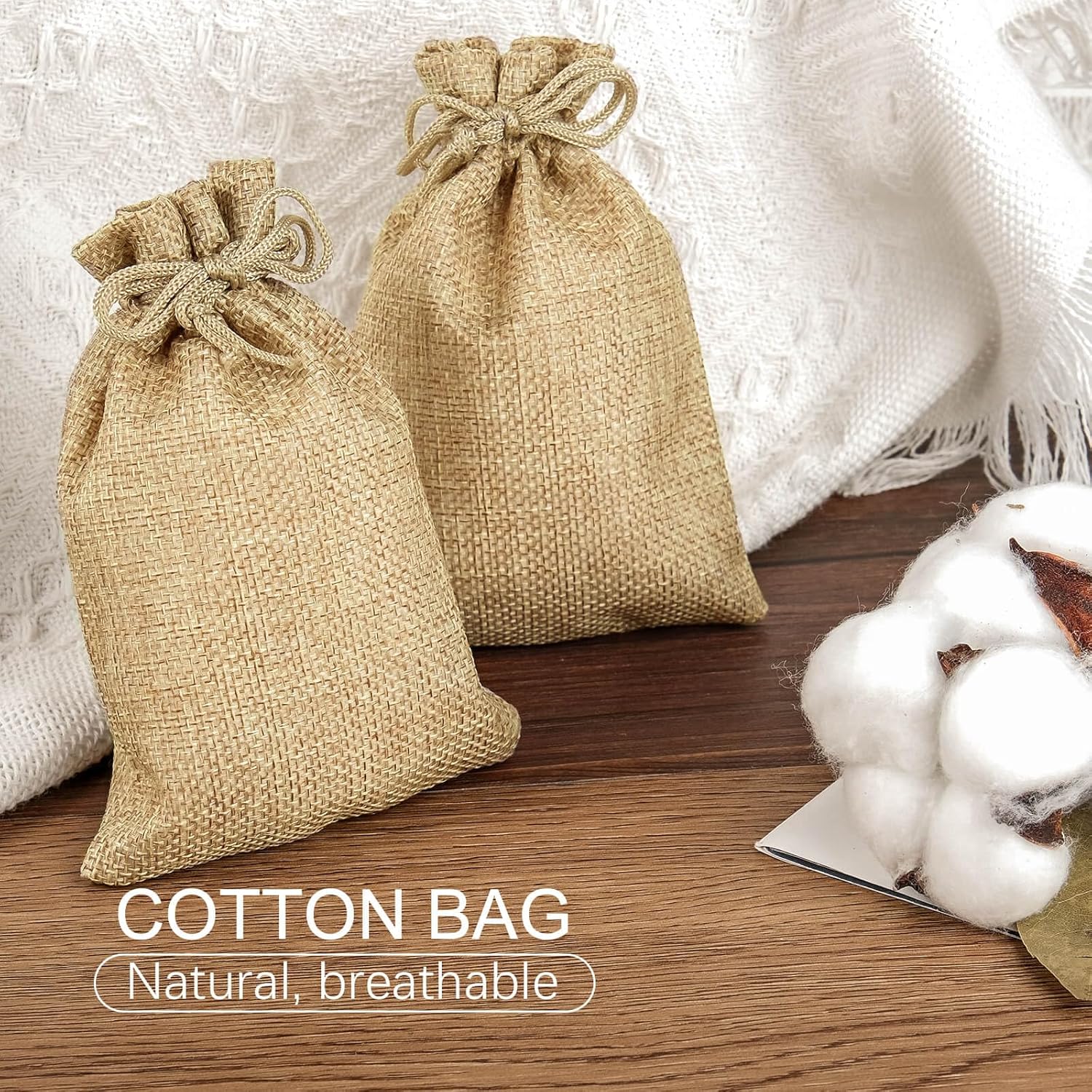 Detalle de Sachets en toile de jute 10x14 cm, lot de 30 dragées – Pochon cadeau naturel