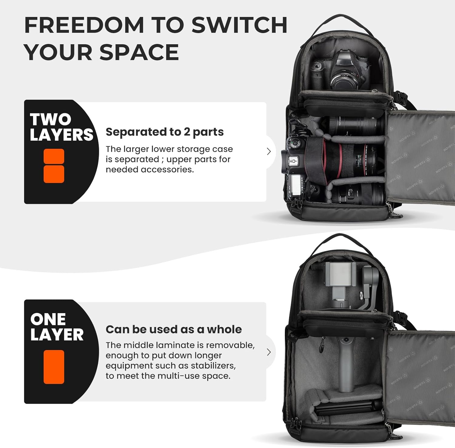 Thumbnail 4 de TARION Sac Bandoulière Appareil Photo 2-en-1 – Sac à Dos et Sac à Bandoulière Convertible 9L