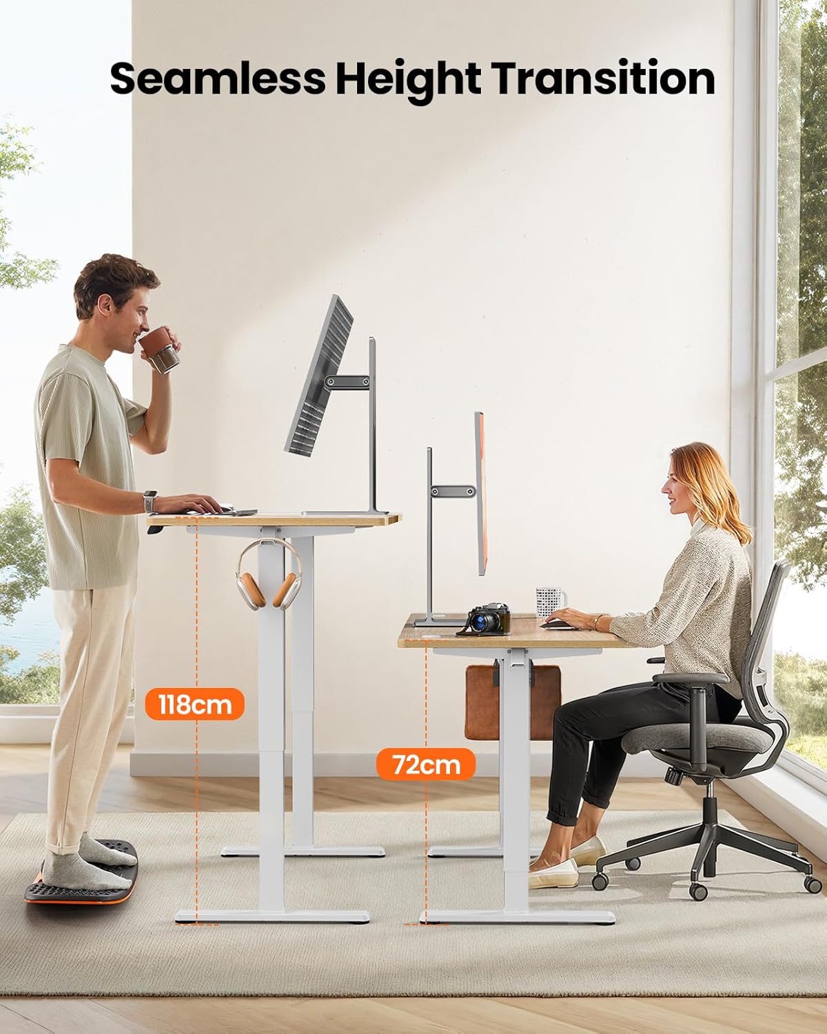 Detalle de ErGear Electric Standing Desk Height Adjustable 120 x 60cm, Sit Stand Desk with 4 Memory Smart Pannel, Home Office Desk with Splice Board
ErGear Electric Standing Desk Height Adjustable 12…
